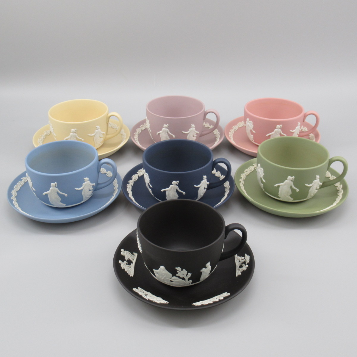 1円～ ウェッジウッド ジャスパー ダンシングアワー 他 カップ＆ソーサー 7色 計7客 食器/陶磁器/Wedgwood o01oyfu-1397129【O商品】_画像1