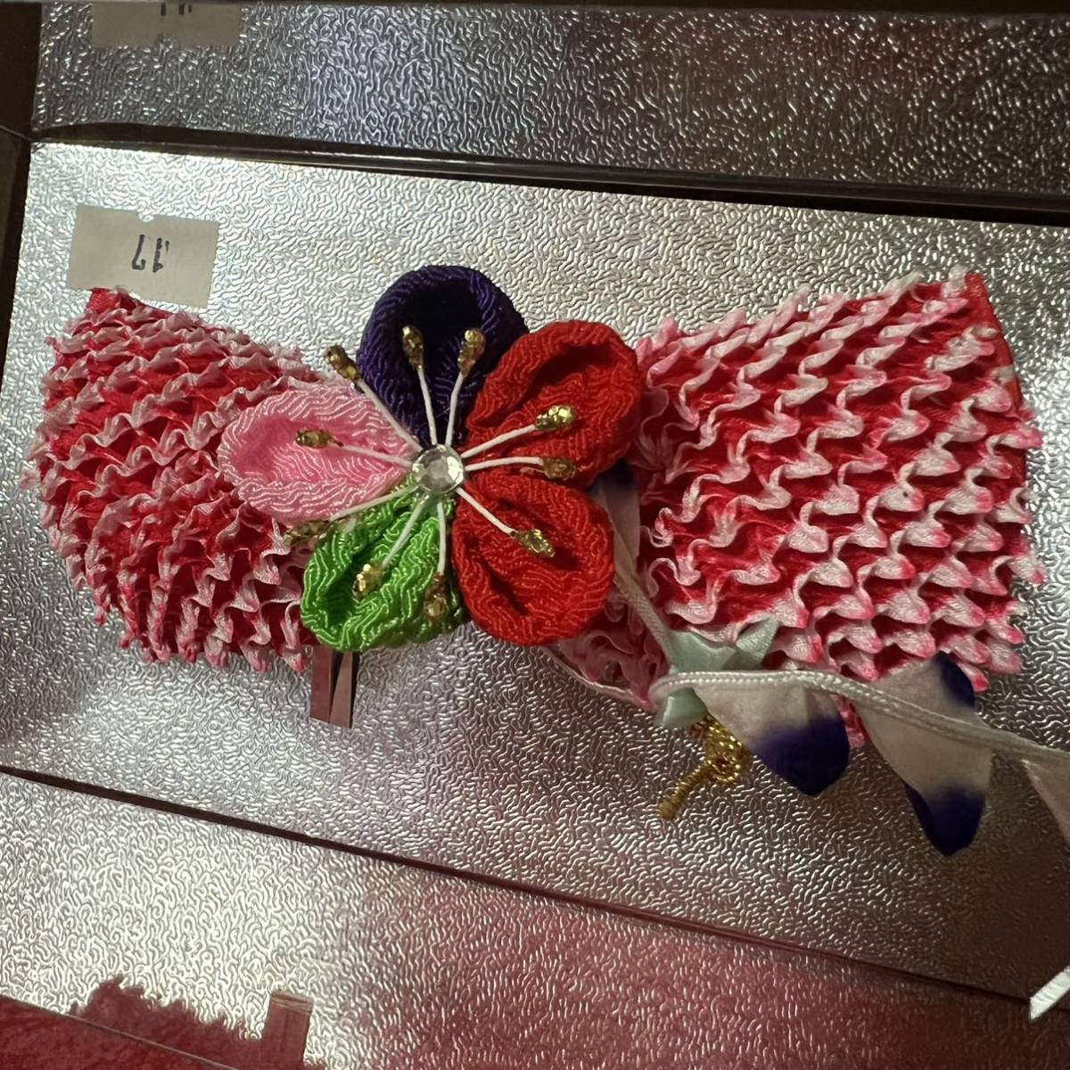  knob skill hair ornament red crepe-de-chine hair accessory 3 -years old 7 -years old Japanese clothes The Seven-Five-Three Festival kimono 