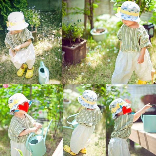 抹茶バニラ★　キッズ/子ども服　【綿麻】半袖ブラウス/半袖シャツ●男女兼用● 120cm