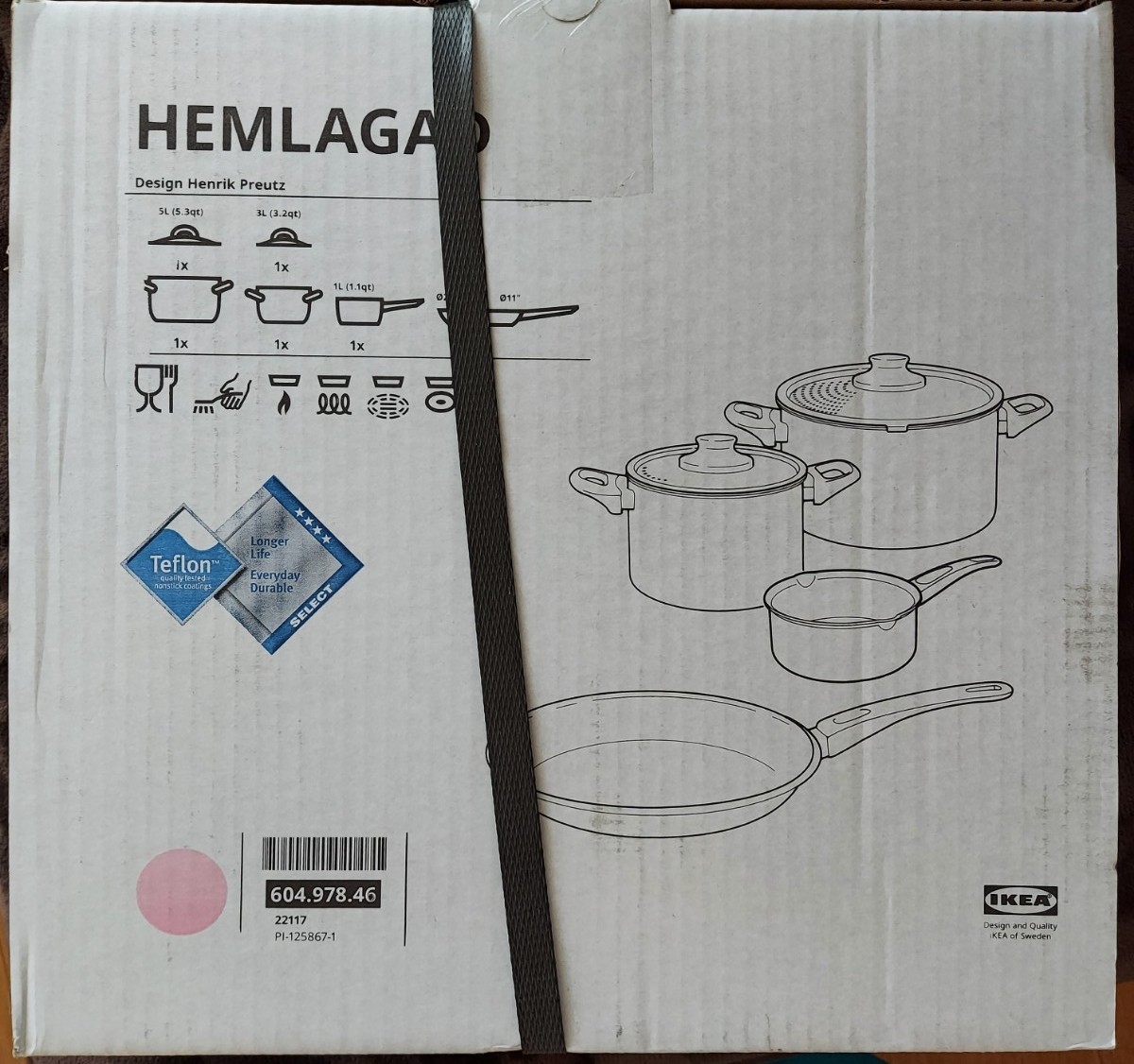 IKEA 鍋ふた付き 新品未使用 3L.鍋 ふた付き5L.ソースパン1L.フライパン直径28cm テフロン 調理器具セット
