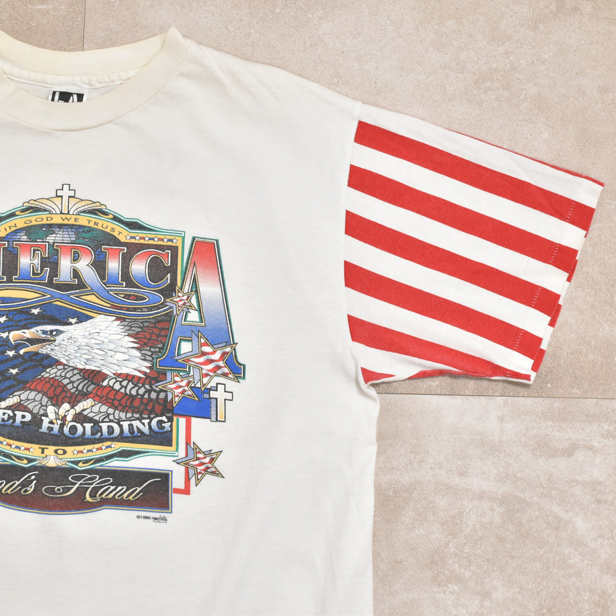 90s the Stars and Stripes design T-shirtメンズ Lサイズ 90s アメリカ製 USA 国旗デザイン Tシャツ_画像6