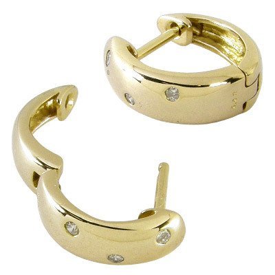 K18YG 中折れ フープピアス ダイヤ 6石 0.06ct 外径11mm×幅3.8mm 甲丸