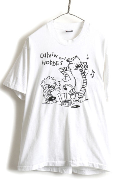 90s USA製 大きいサイズ XL ★ Calvin and Hobbes プリント 半袖 Tシャツ ( メンズ ) 古着 90年代 キャラ キャラクター カルビン ホッブス