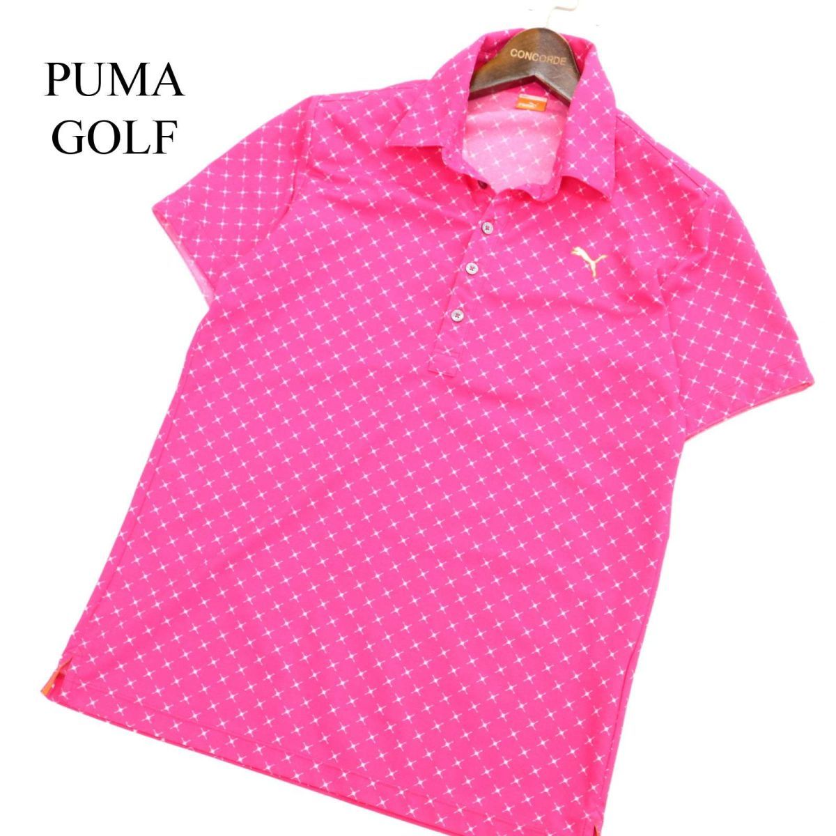 PUMA GOLF プーマ ゴルフ ロゴ刺繍★ ストレッチ 半袖 ポロシャツ Sz.L　メンズ ピンク　C2T04215_5#A_画像1