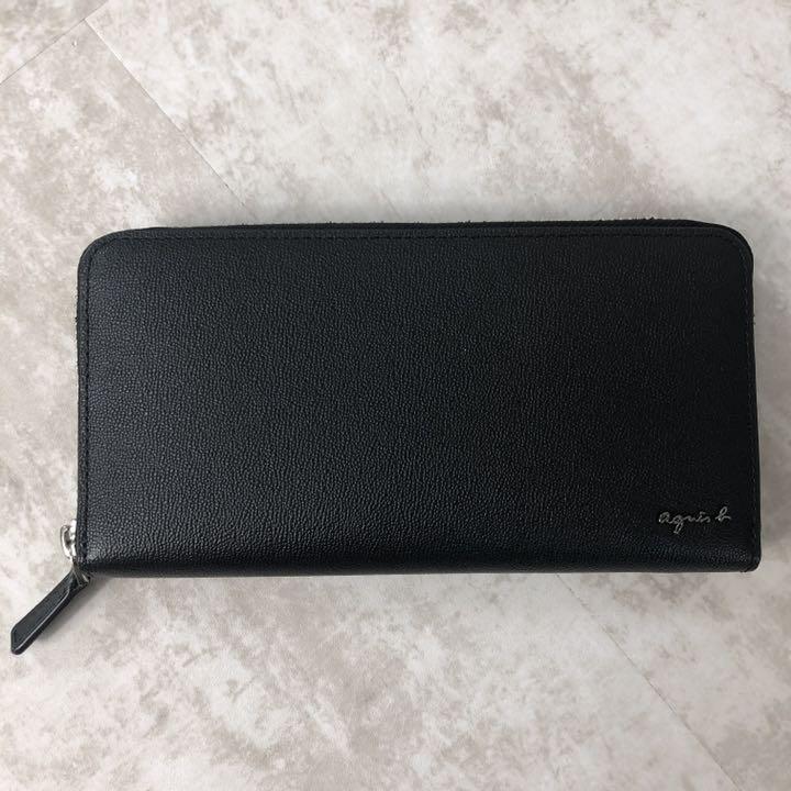【未使用品】agnes b. アニエスベー 長財布 ロングウォレット ラウンドファスナー ロゴ金具 本革レザー 牛革 ブラック 黒 ユニセックス