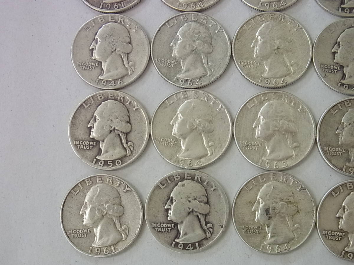 64 割引 37枚セット アンティーク h02 0518h 0059a4 アメリカ クォーター銀貨 硬貨 コイン 25セント 1941年 1964年 ワシントン Entretetizei Com Br
