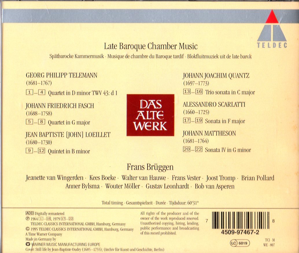 CD (即決) フランス・ブルッゲンのレコーダーで/ 後期バロックの室内曲/ テレマン;クァンツ;スカルラッティ他_画像2