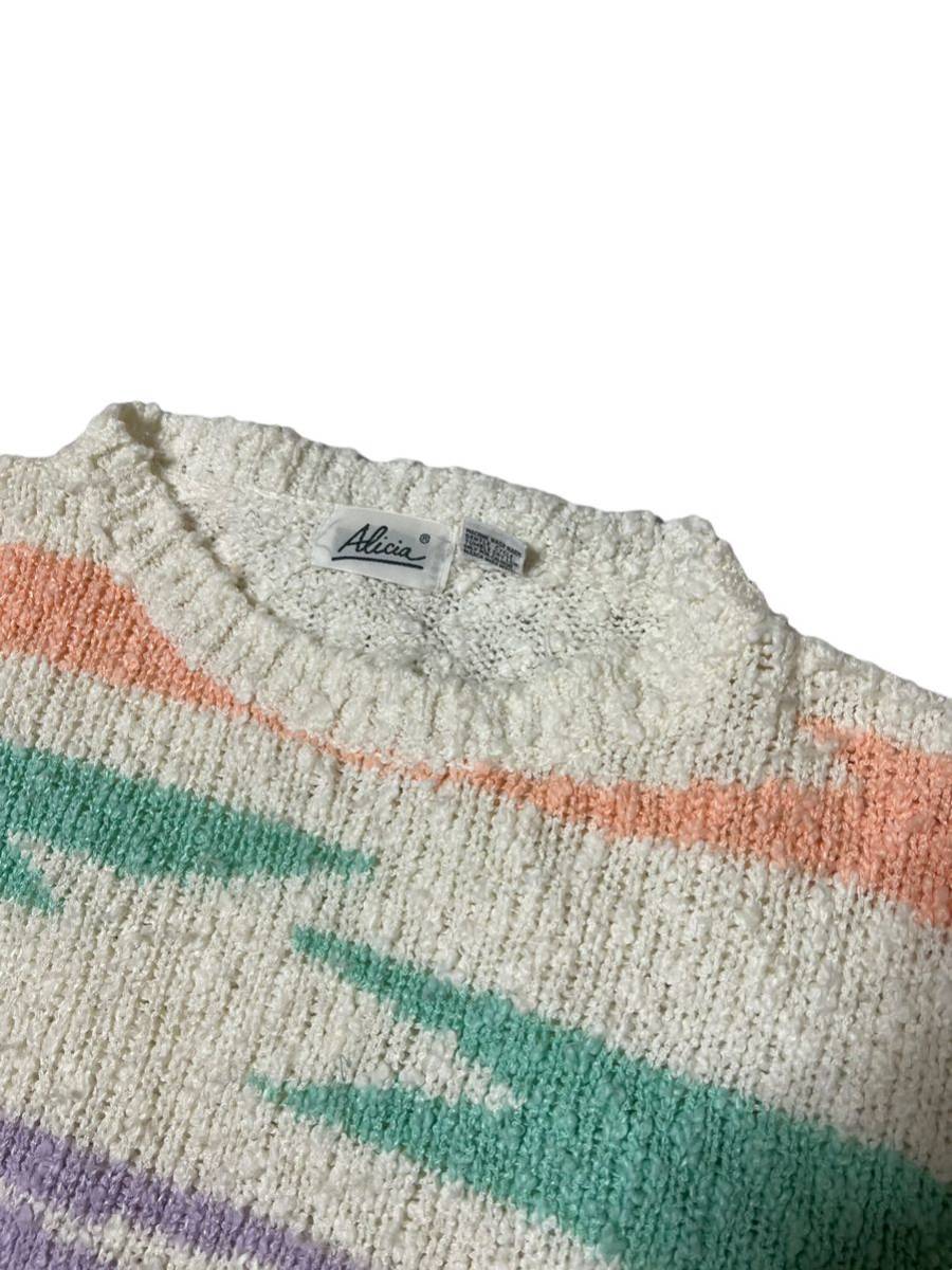 【1990s】ビンテージ　ニットベスト　パイル　ノースリーブ　Tシャツ　古着　サマーセーター オーバーサイズ
