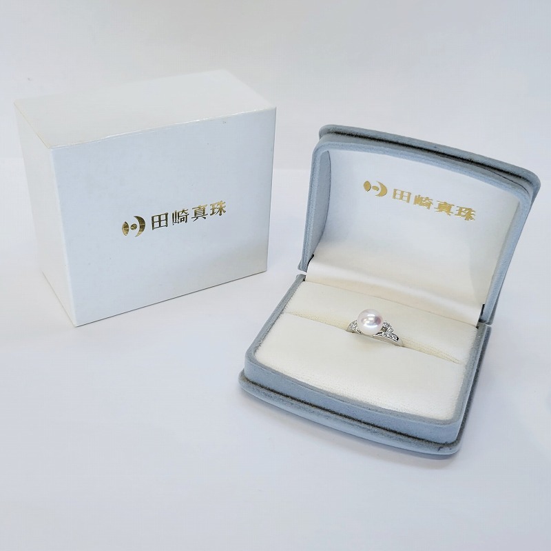 8773】美品！ 田崎真珠 Pt900 パール 8.5mm/ダイヤ0.14ct 指輪/リング