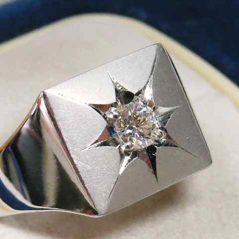 【値下げ交渉は質問欄より】稀少なメンズリング！プラチナ製☆ダイヤ印台リング★０，１９ＣＴ★ピカピカ逸品リング☆＃１６号