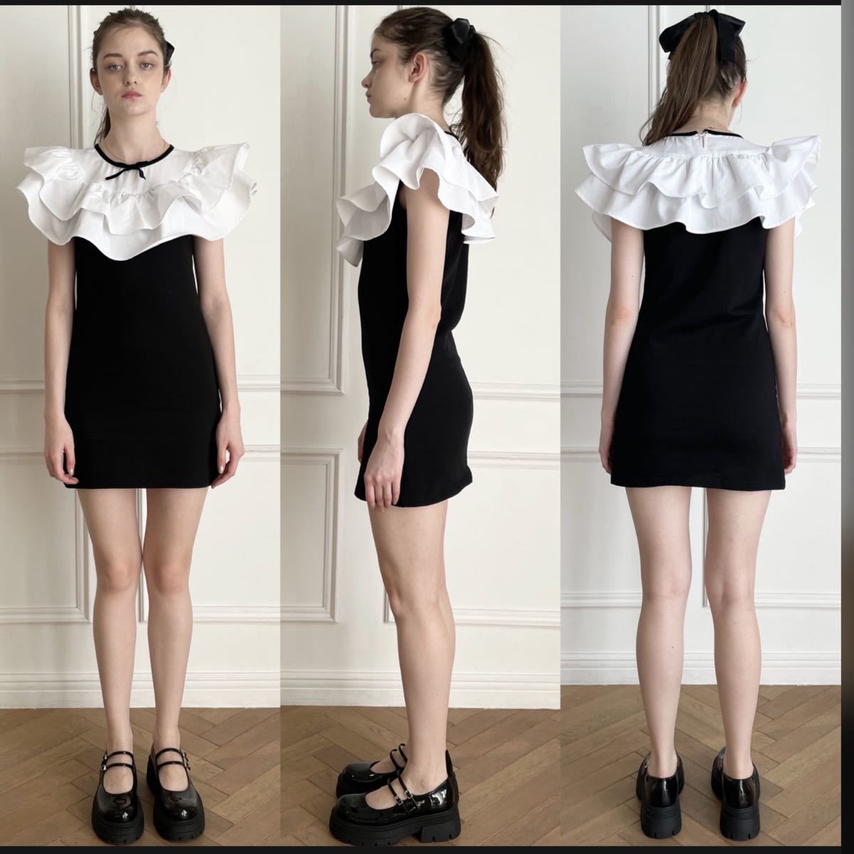 epine double frill ribbon onepiece white /エピヌ ダブルフリルリボンワンピース ホワイト