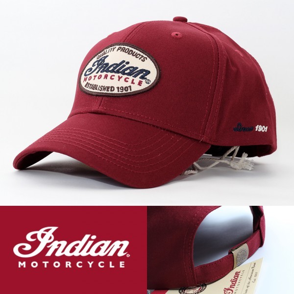 ローキャップ 帽子 メンズ インディアン モトサイクル Indian Motorcycle Patch Hat バーガンディ 2860904 USA モータースポーツ_Indian Motorcycle 公式キャップ