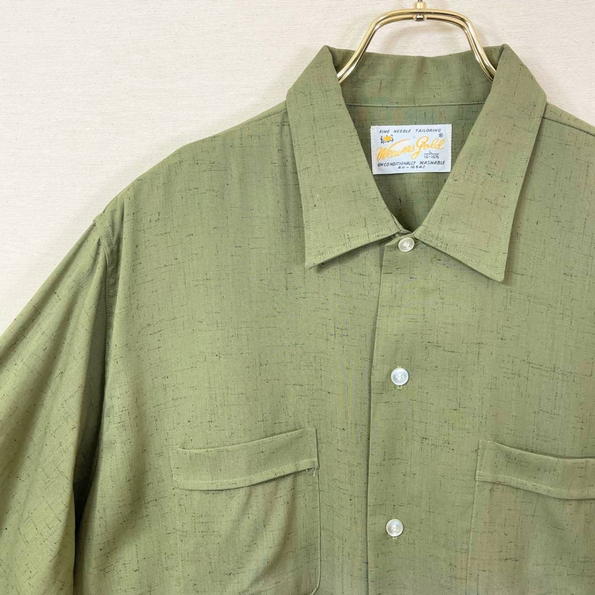 希少《 Dead Stock / Rayon 》50s 60s デッド【 Weavers Gold かすり 餅 オリーブ レーヨン ボックスシャツ L ビンテージ 】