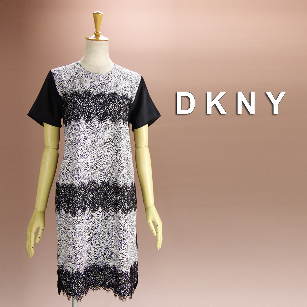 半額セール★新品 DKNY 11号～15号 ダナキャラン 黒 白 半袖 ワンピース パーティドレス チュニック 結婚式 二次会 オフィス 華輝40CC0606_画像1