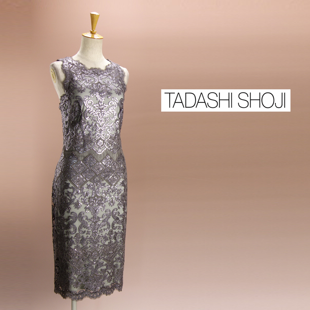 新品 タダシショージ 10/15号 グレー スパンコール 刺繍 ワンピース