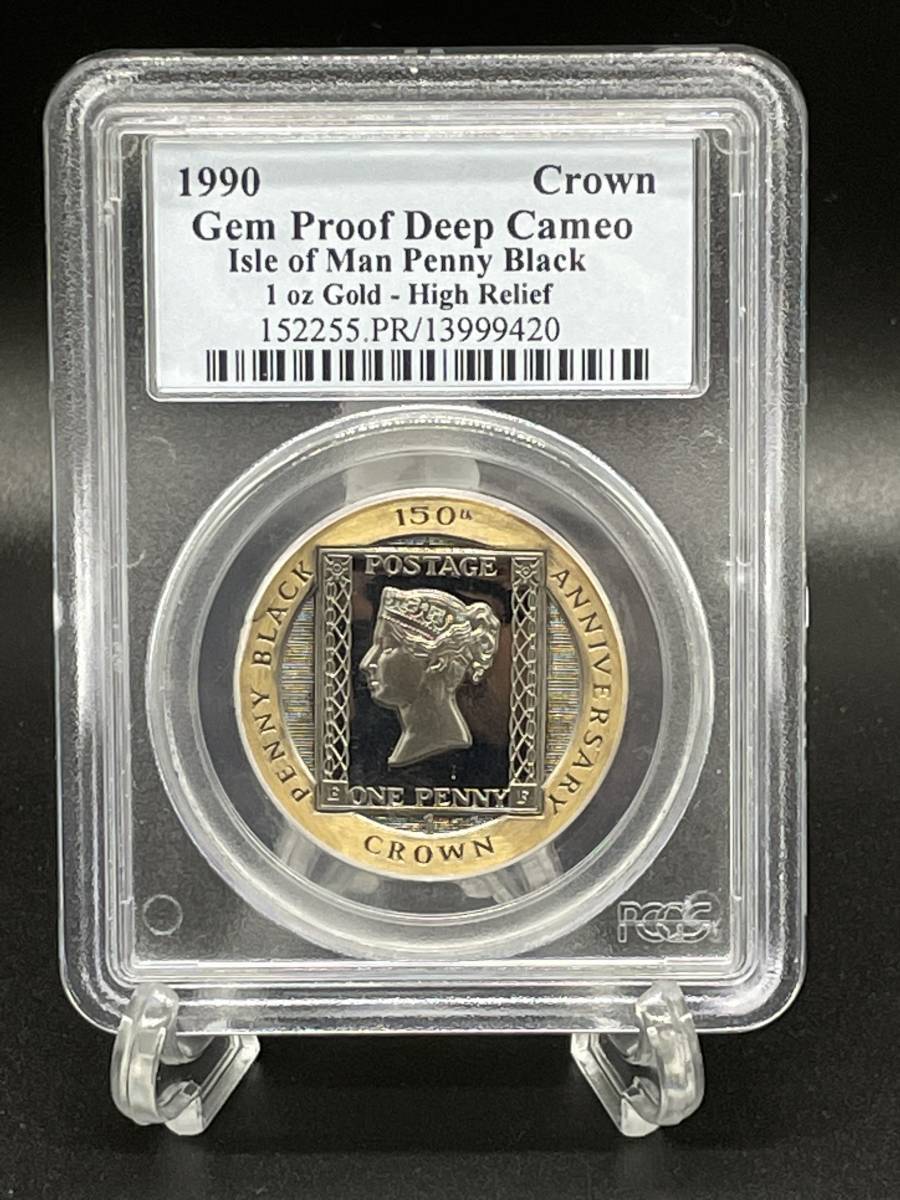 1990 マン島 ペニーブラック 金貨 イギリス 1クラウン NGC GEM PROOF　プルーフ　ブラックパール　発行1000枚　最高鑑定_画像1