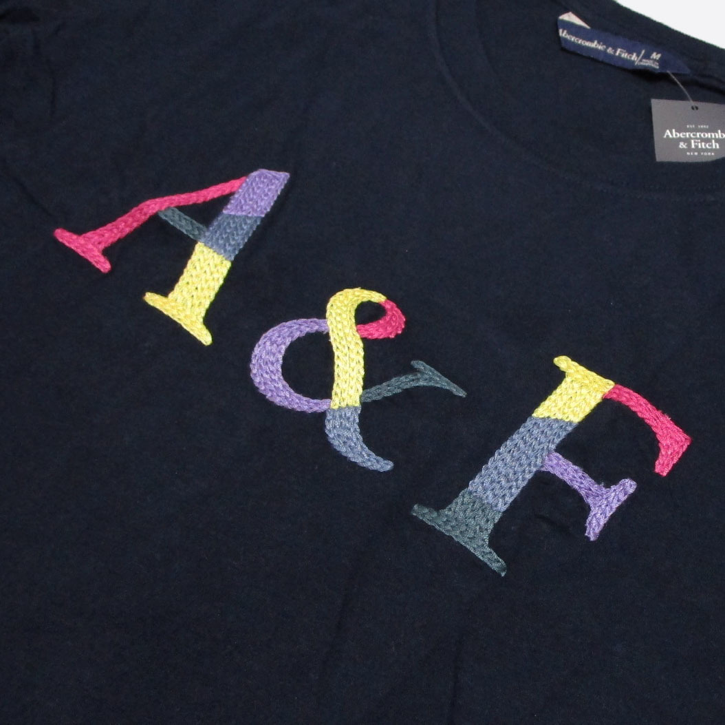 ★SALE★Abercrombie & Fitch/アバクロ★ロゴ刺繍長袖Tシャツ (Navy/M)_画像5