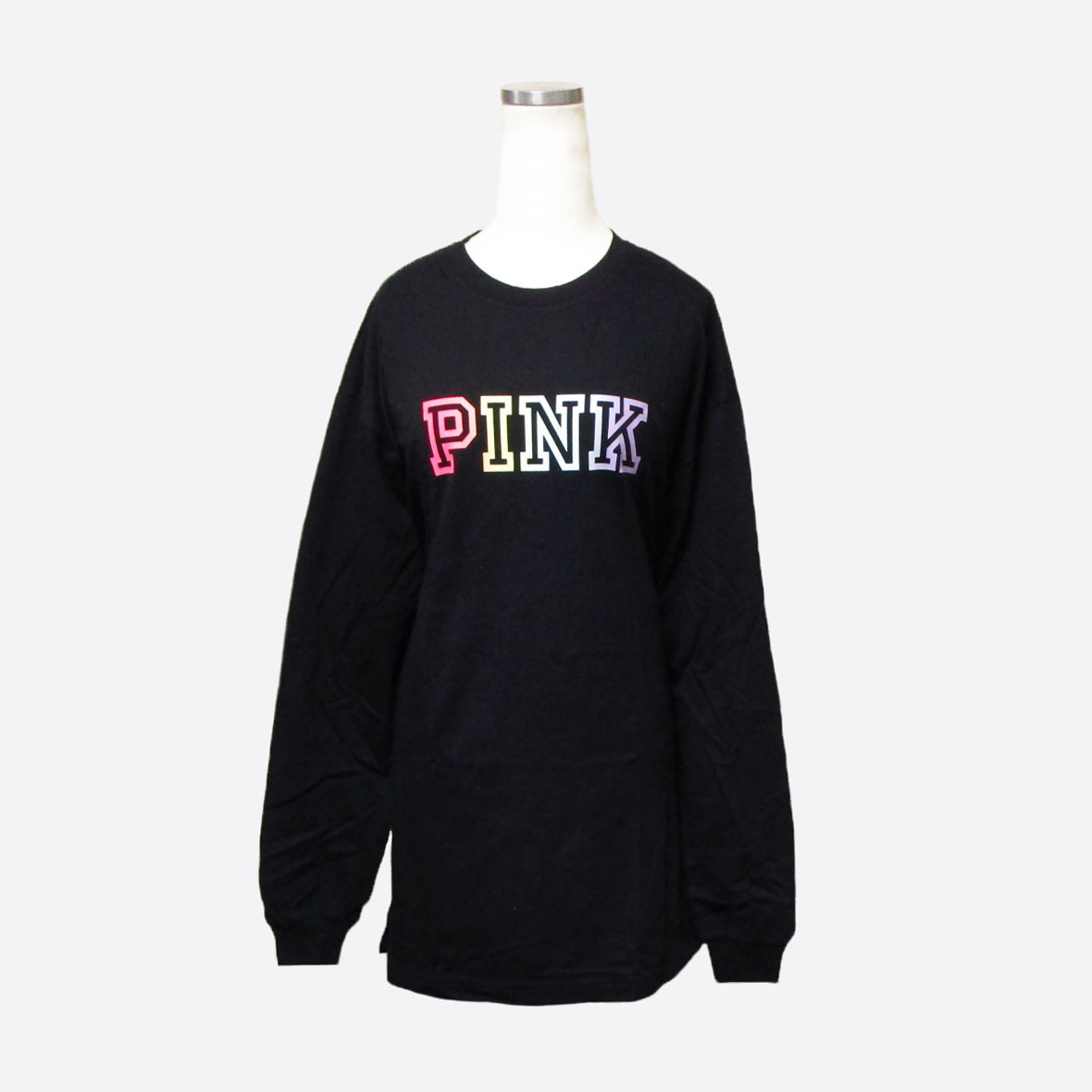 ★SALE★Victoria's Secret/Pink/ピンク★レインボーロゴプリント長袖Tシャツ (Black/XS)