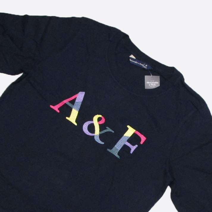 ★SALE★Abercrombie & Fitch/アバクロ★ロゴ刺繍長袖Tシャツ (Navy/M)_画像3