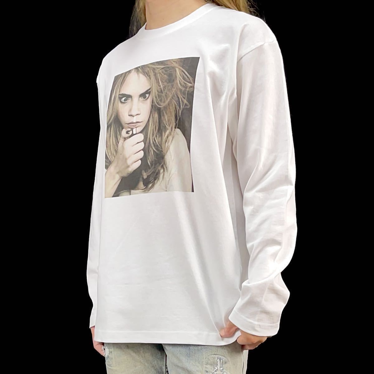新品 カーラデルヴィーニュ セレブ ファッション モデル 女優 変顔 寄り目 ライター ロンT 長袖Tシャツ XLサイズ UNI 大きい ビッグ ワイド