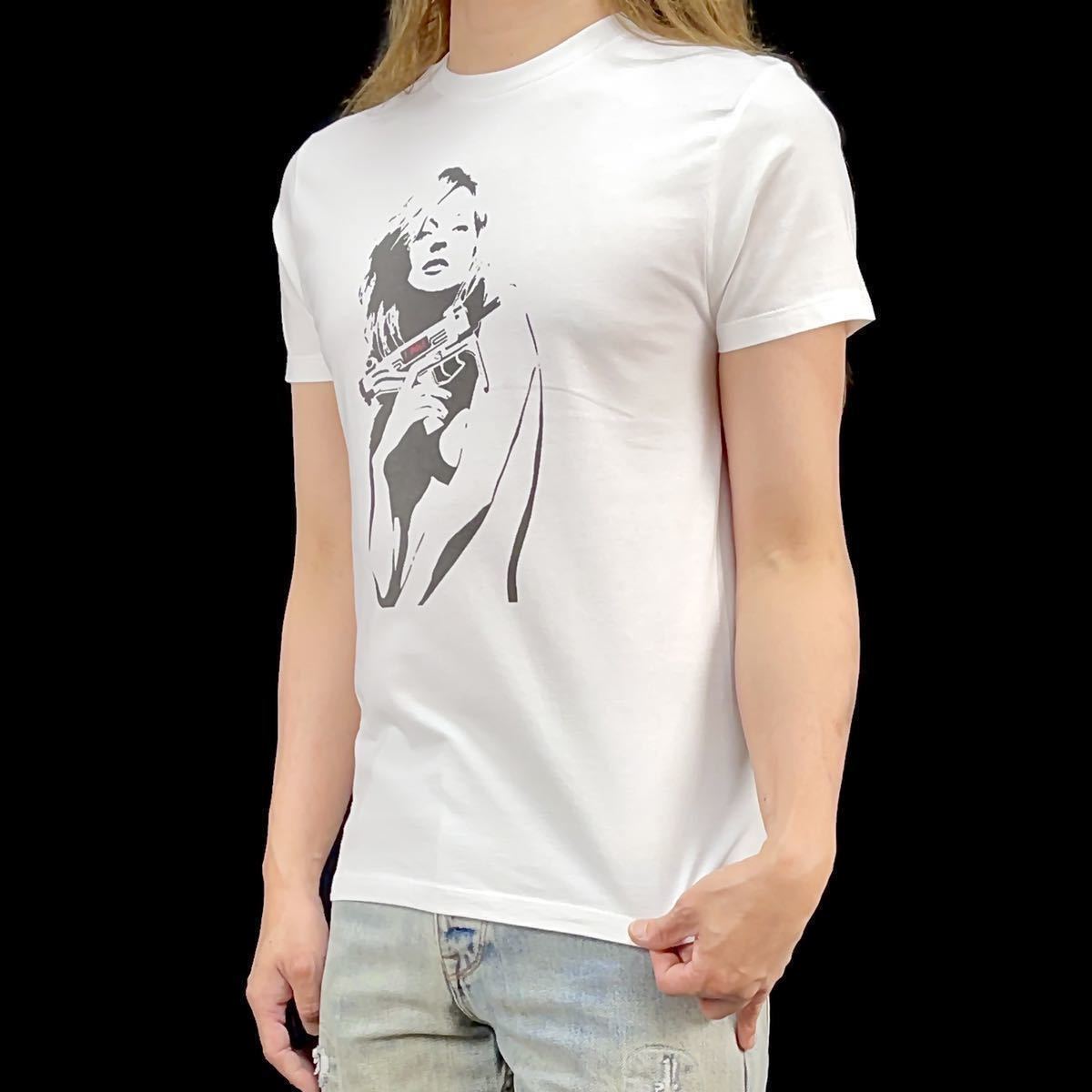 新品 ケイトモス ファッション モデル UZI イスラエル IMI IWI社 短機関銃 ステンシル アート Tシャツ Lサイズ UNI 男女兼用 ユニセックス_画像3