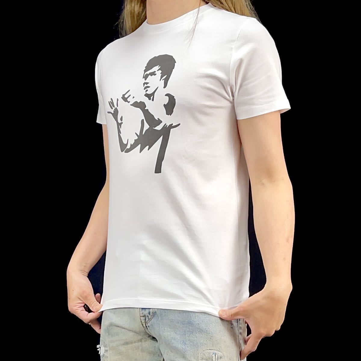 新品 ブルースリー ジークンドー 拳法 カンフー 香港 アクション 映画 ステンシル シンプル アート Tシャツ Sサイズ 小さい タイト スリム