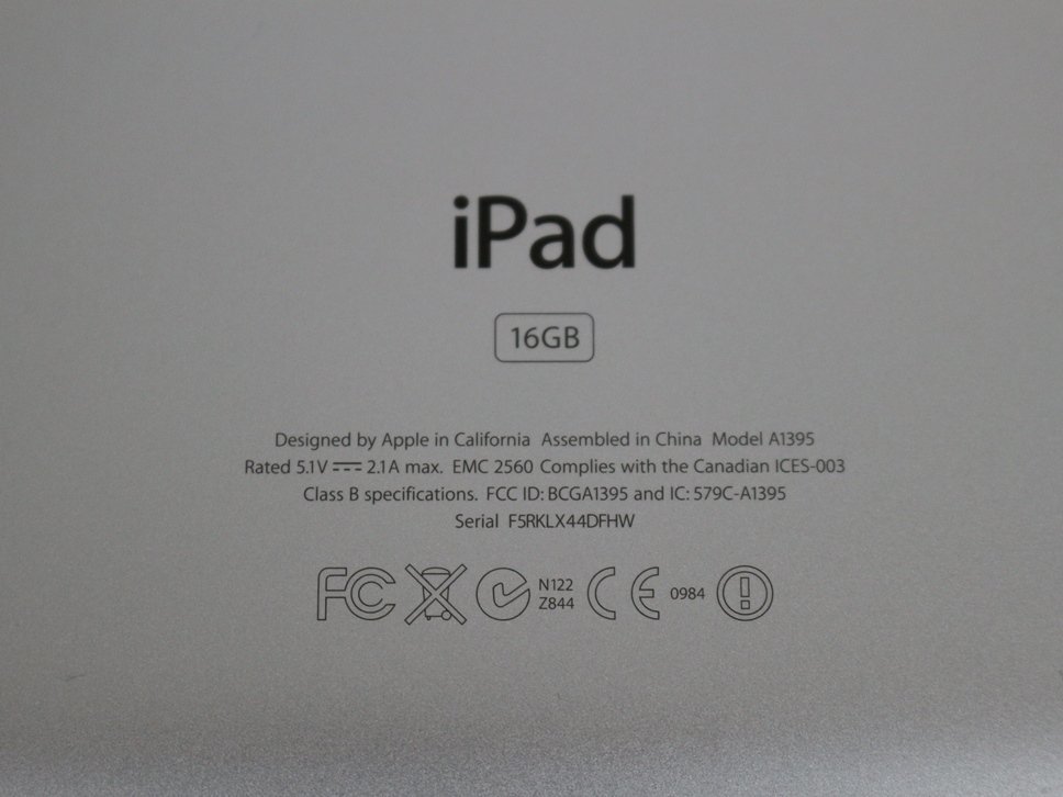 ジャンク品 9.7インチ Apple iPad 2 Wi-Fiモデル A1395 16GB 画面割れ 起動確認済 代引可_画像10