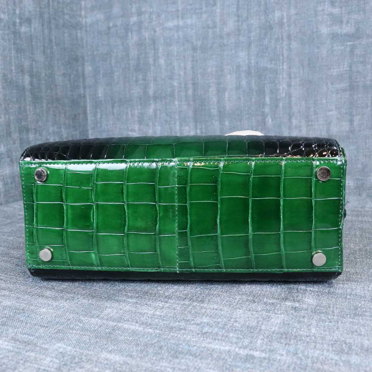 ★新品未使用★１円スタート JRA クロコダイル シャイニング グリーン グラデーション センター取 ハンドバッグ genuine crocodile １スタ