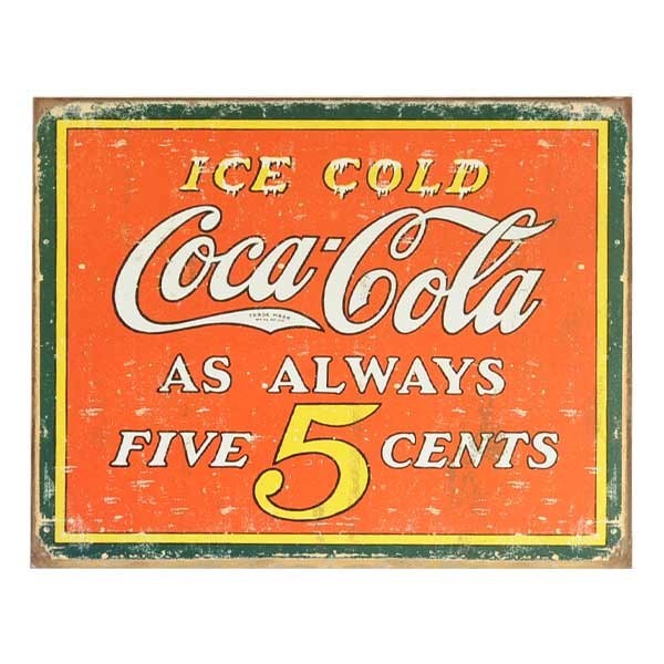 ブリキ看板 コカコーラ Coke Always Five Cents Coca Cola ブリキカンバン ティンサイン_画像1