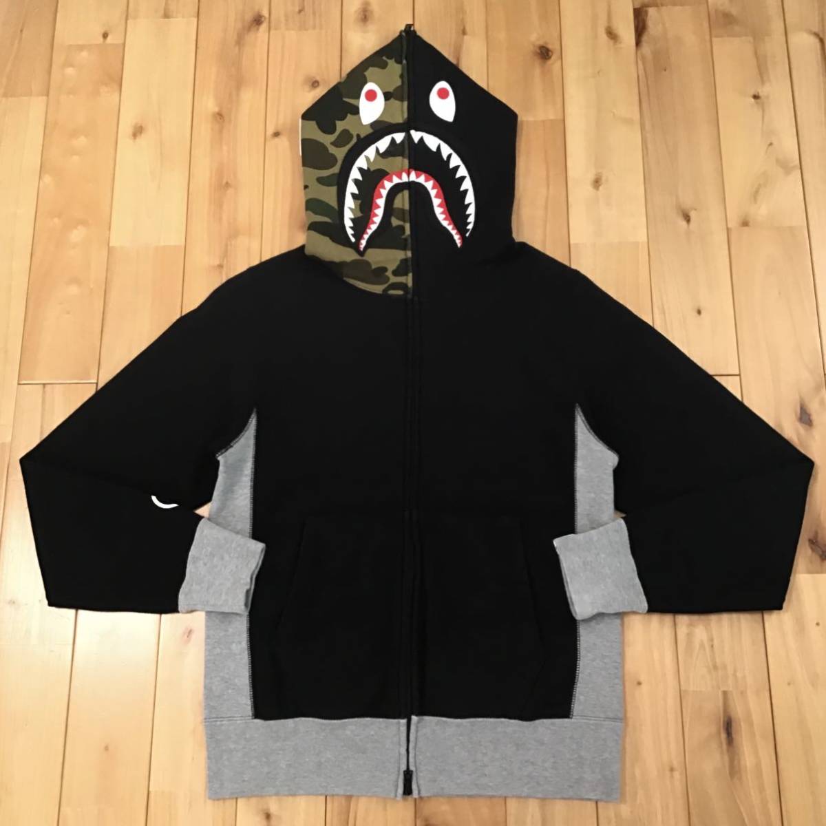 1st camo green × black シャーク パーカー Sサイズ shark full zip hoodie a bathing ape bape エイプ ベイプ アベイシングエイプ jjg5
