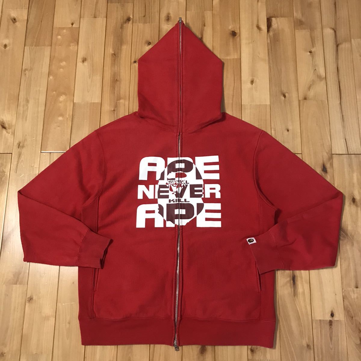 ★激レア★ KAWS ASNKA bape head パーカー Lサイズ a bathing ape full zip hoodie red カウズ エイプ ベイプ アベイシングエイプ 5tv_画像1