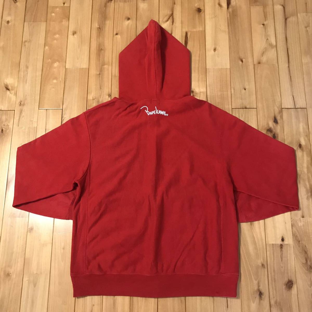 ★激レア★ KAWS ASNKA bape head パーカー Lサイズ a bathing ape full zip hoodie red カウズ エイプ ベイプ アベイシングエイプ 5tv_画像3