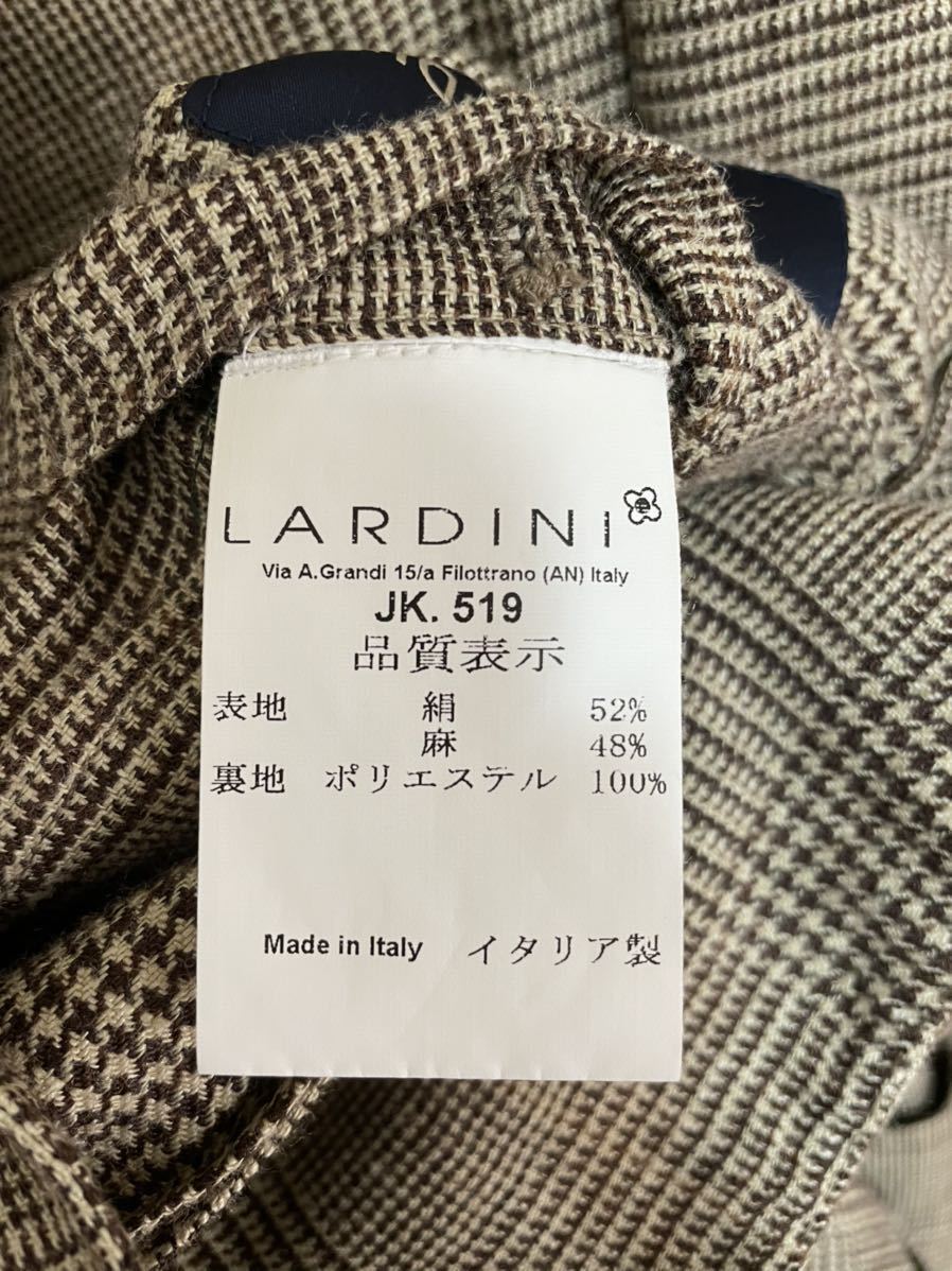 LARDINI／ラルディーニ 麻絹ジャケット48 春物チェック柄 美品-