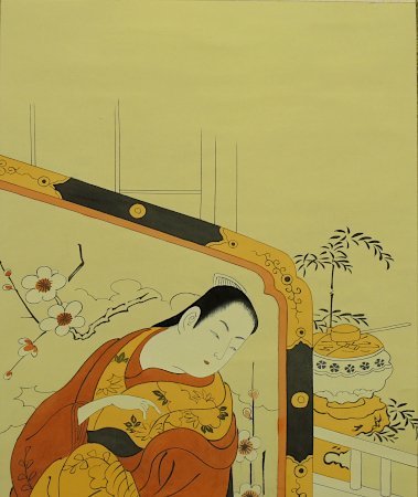 [ industrial arts printing ] torii Kiyoshi times silk . printing . hand . beauty picture .. ukiyoe .. axis hanging scroll handicraft Japanese hanging scroll interior used 
