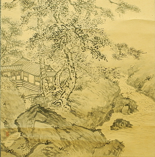 正村竹亭 山水 日本画 竹亭 紙に墨彩　掛け軸　掛軸　中古　Japanese hanging scroll 信州の物故作家_画像5