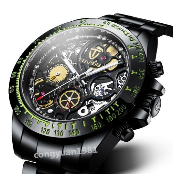 OX018:男性高級腕時計 機械式自動巻 カレンダー 曜日表示 24h スケルトン メンズウォッチ 夜光 防水 紳士 3色選択 ブ_画像1