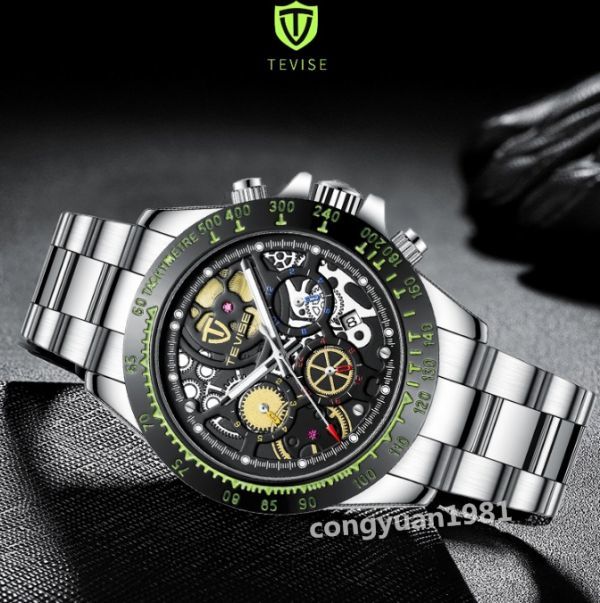 OX012:男性高級腕時計 機械式自動巻 カレンダー 曜日表示 24h スケルトン メンズウォッチ 夜光 防水 紳士 3色選択 シ_画像3