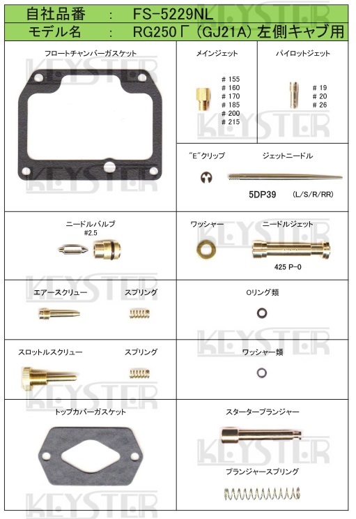 ■ FS-5229NLP/RP　RG250Γ　GJ21A　ガンマ　キャブレター リペアキット　キースター　燃調キット_画像3