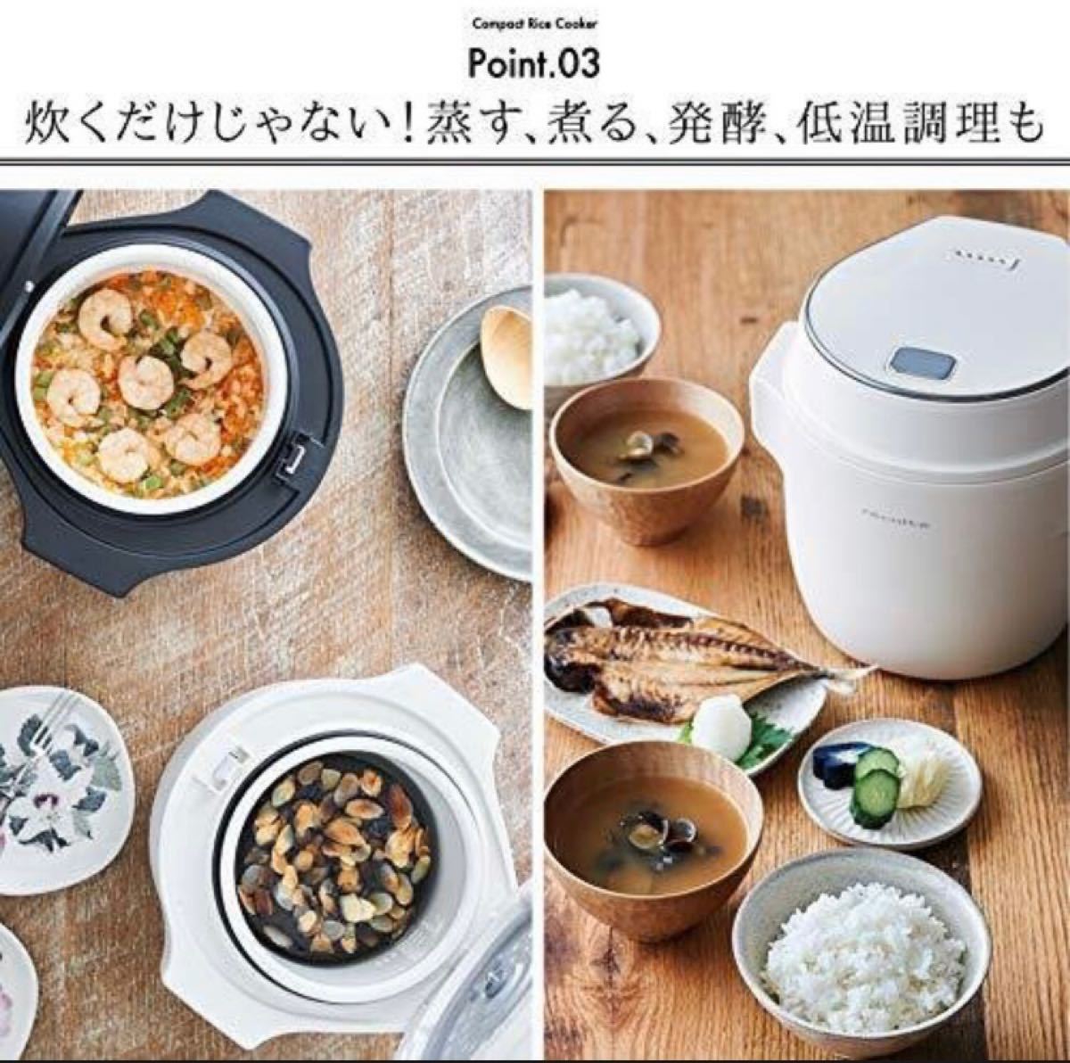 【新品】レコルト recolte コンパクト ライスクッカー 炊飯器 一人暮らし 2.5合 ミニ炊飯器 低温調理 発酵 多機能