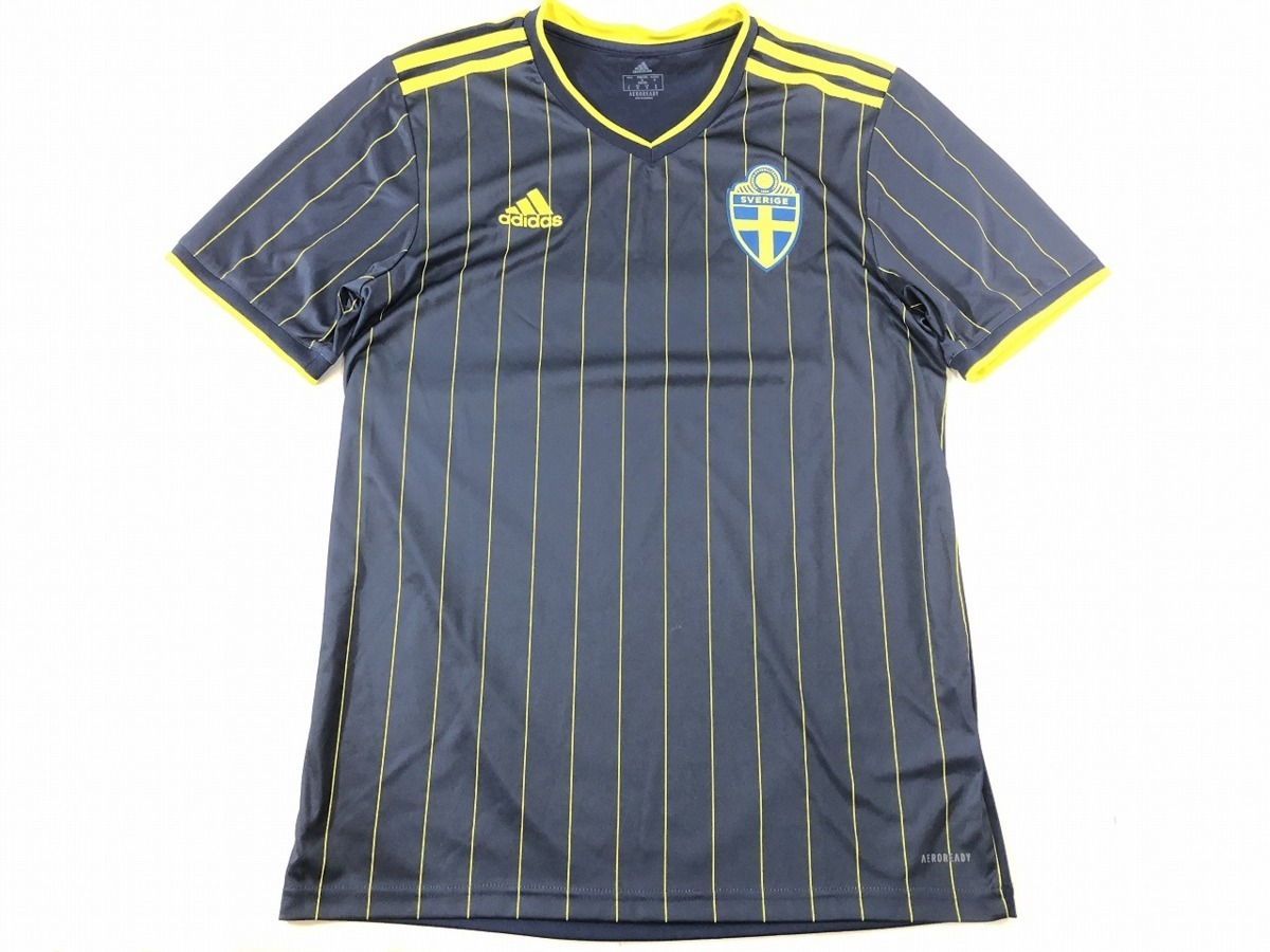 超美品 Adidas アディダス サッカースウェーデン代表アウェー用半袖レプリカユニフォーム メンズ 0 Lサイズ相当 紺 Ferprodukt Rs