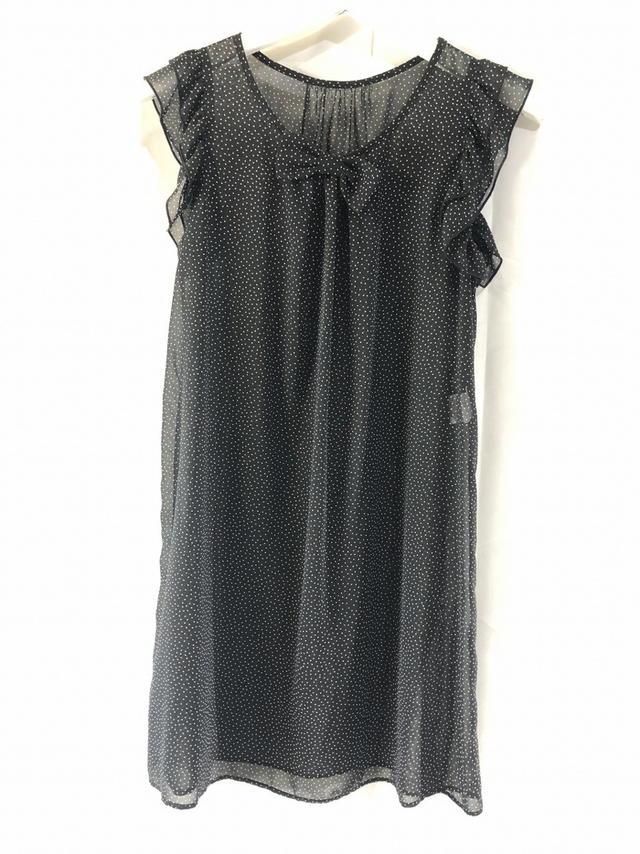 #{ beautiful goods }[ Agnes B ]TO b by agnis b/ knee height dot pattern chiffon One-piece [38]M/ black / ribbon attaching / lady's #