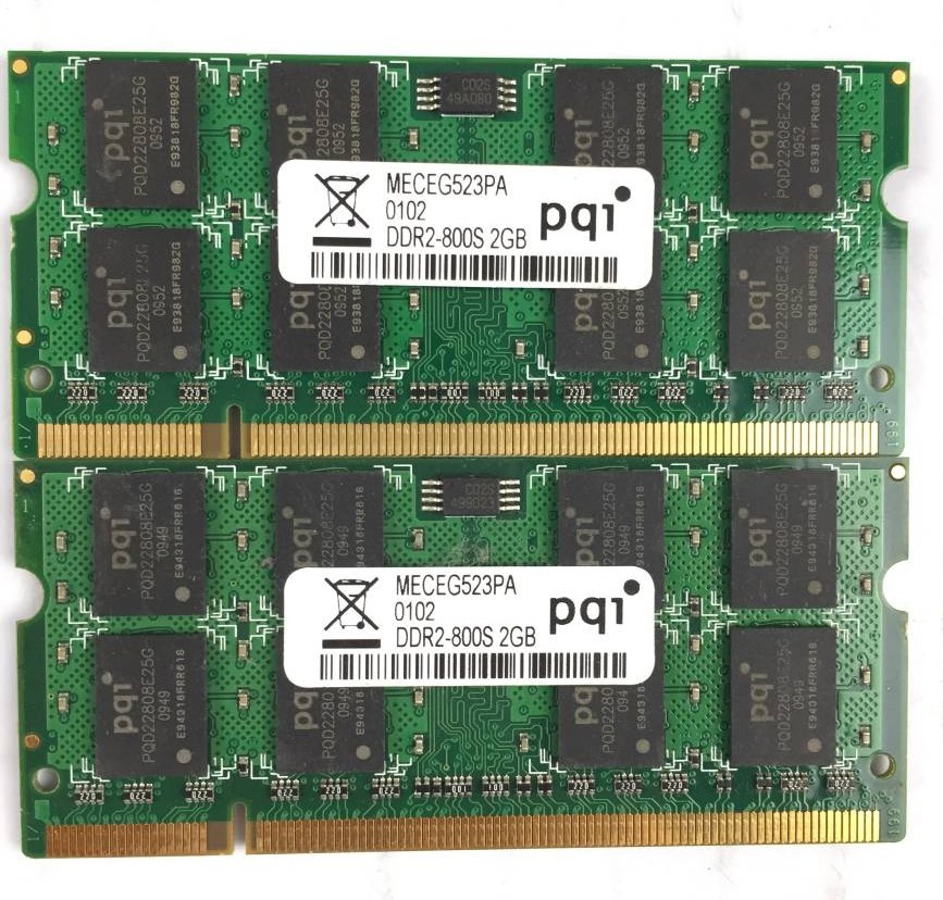 【中古パーツ】PC2 ノート用DDR2メモリ PQI DDR2-800S 2GB 2GB×2枚 計4GB 送料無料 管：N(27)の画像1