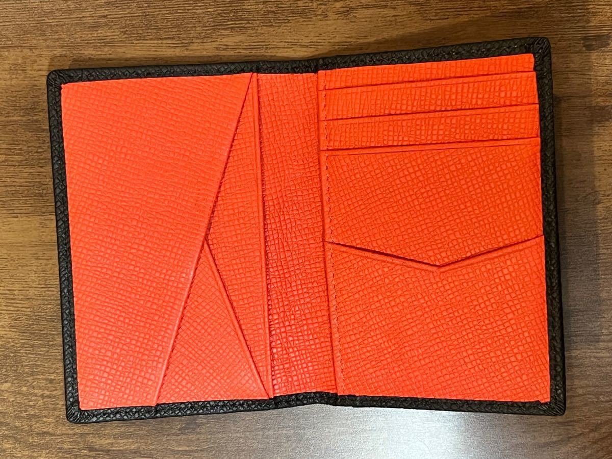 カードケース 二つ折り カード入れ 薄型 カード9枚収納 ブラックインナーオレンジ