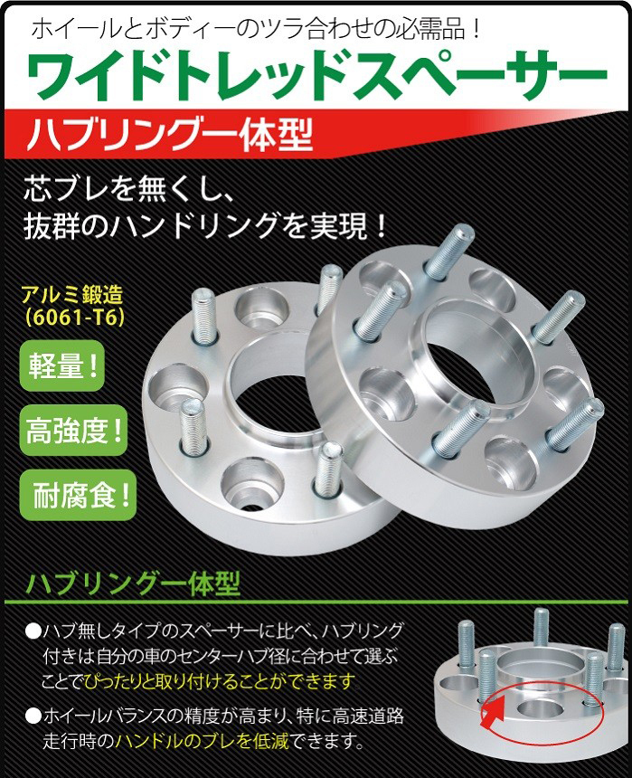 ワイドトレッドスペーサー100-4H/5H-P1.25/P1.5-20mm ナット付 ホイールPCD 100mm 4穴/5穴 P1.2 P1.5 2枚セット ハブリング付ワイトレ N_画像2