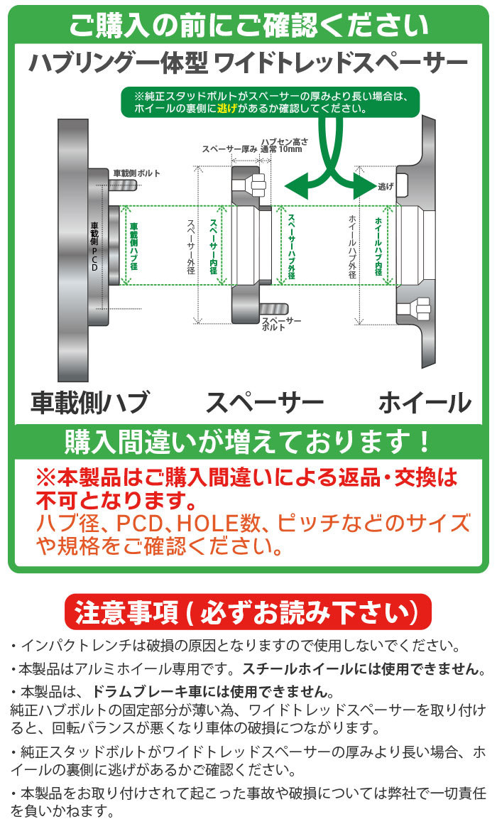 ワイドトレッドスペーサー100-4H/5H-P1.25/P1.5-20mm ナット付 ホイールPCD 100mm 4穴/5穴 P1.2 P1.5 2枚セット ハブリング付ワイトレ N_画像6