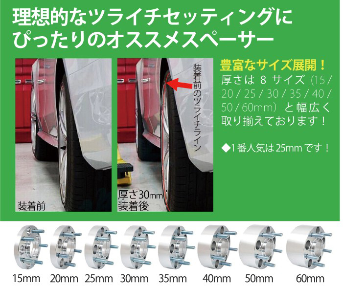 ワイドトレッドスペーサー100-4H/5H-P1.25/P1.5-20mm ナット付 ホイールPCD 100mm 4穴/5穴 P1.2 P1.5 2枚セット ハブリング付ワイトレ N_画像4