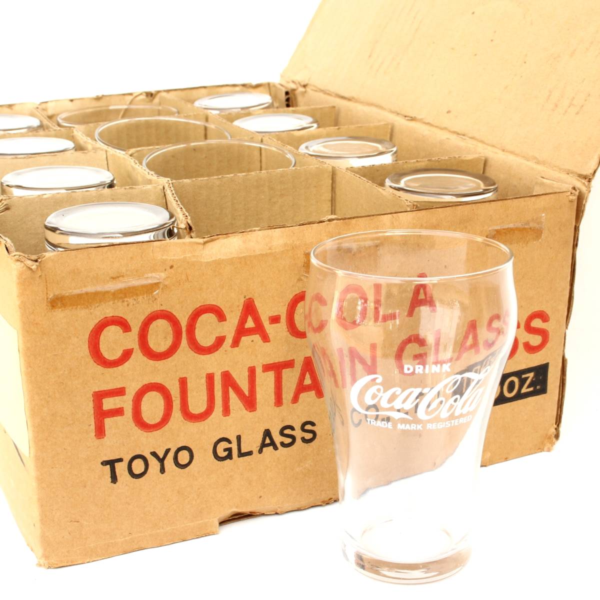 (91325)箱付き 未使用 デッドストック DRINK Coca-Cola ドリンク コカコーラ コーラ グラス ガラス食器TOYOガラス製オールド ヴィンテージ_画像1