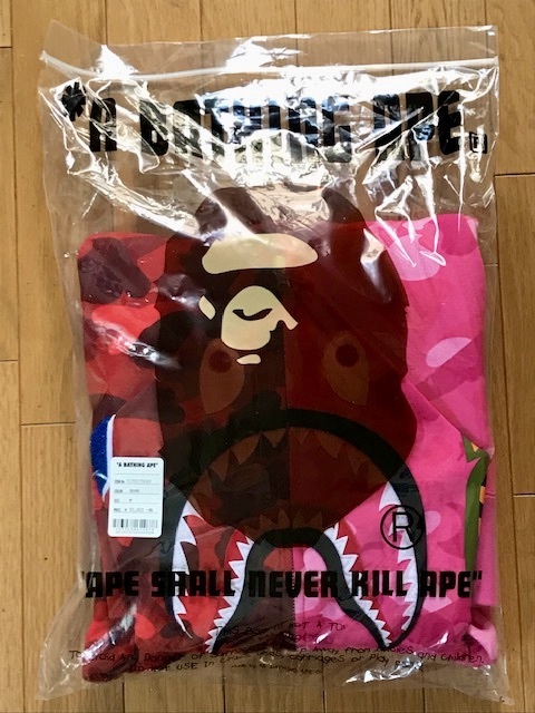  新品/納品書写し A BATHING APE COLOR CAMO HALF SHARK FULL ZIP HOODIE RED/PINK Mサイズ エイプ ハーフ シャーク フルジップフーディー_画像6