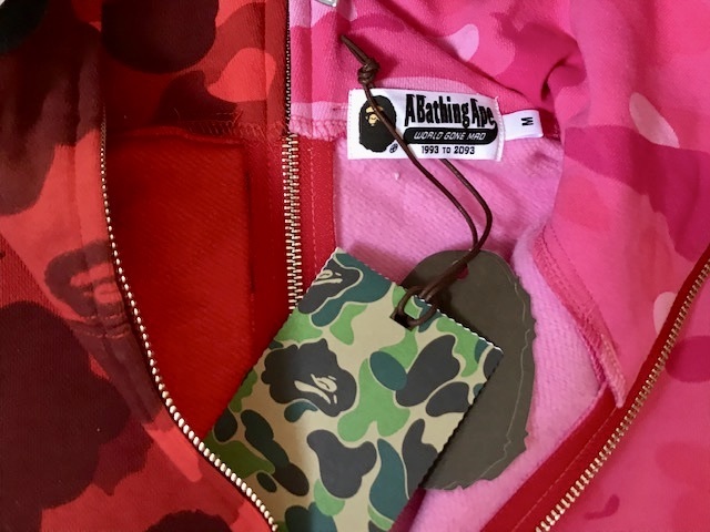  新品/納品書写し A BATHING APE COLOR CAMO HALF SHARK FULL ZIP HOODIE RED/PINK Mサイズ エイプ ハーフ シャーク フルジップフーディー_画像5