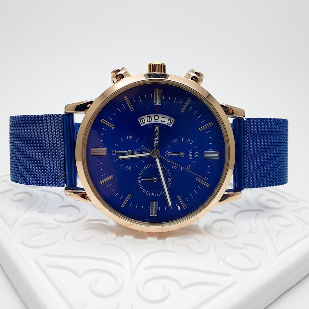 474円 人気の贈り物が大集合 新品 デュアル クロノグラフ YOLAKO 腕時計 ラグジュアリー青